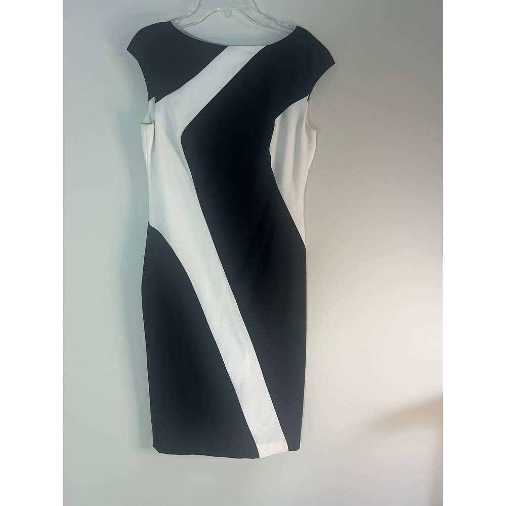 Lauren Ralph Lauren Black White Colorblock Sheath Dress Size 4 Sleeveless Wave
